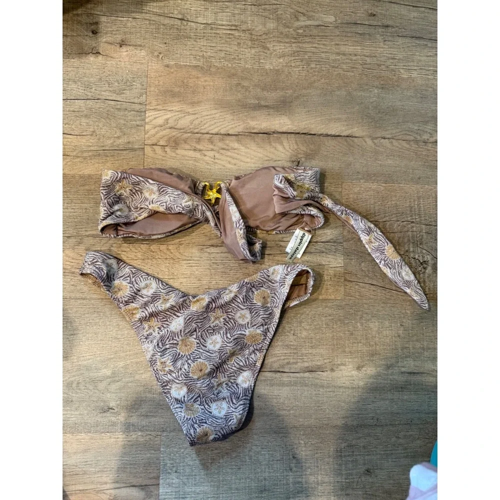 Dippin Daisys Sidshells Lurex Bikini Set Starfish Hardware Gold Silver S M